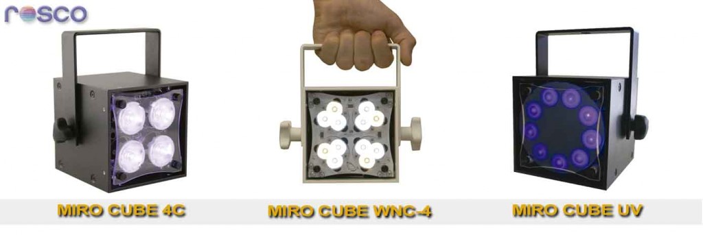 Tres modelos de proyectores MIRO CUBE de Rosco.